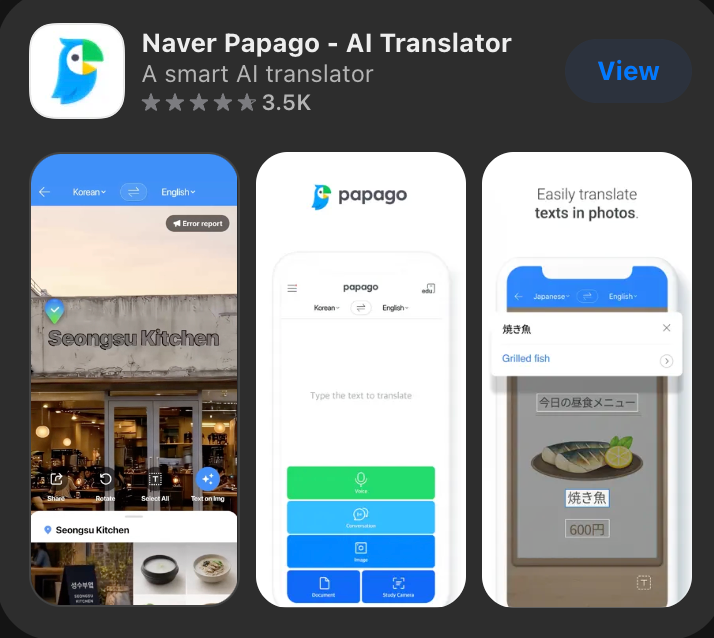 Menus, signs, short text, voice, conversation, and image translation