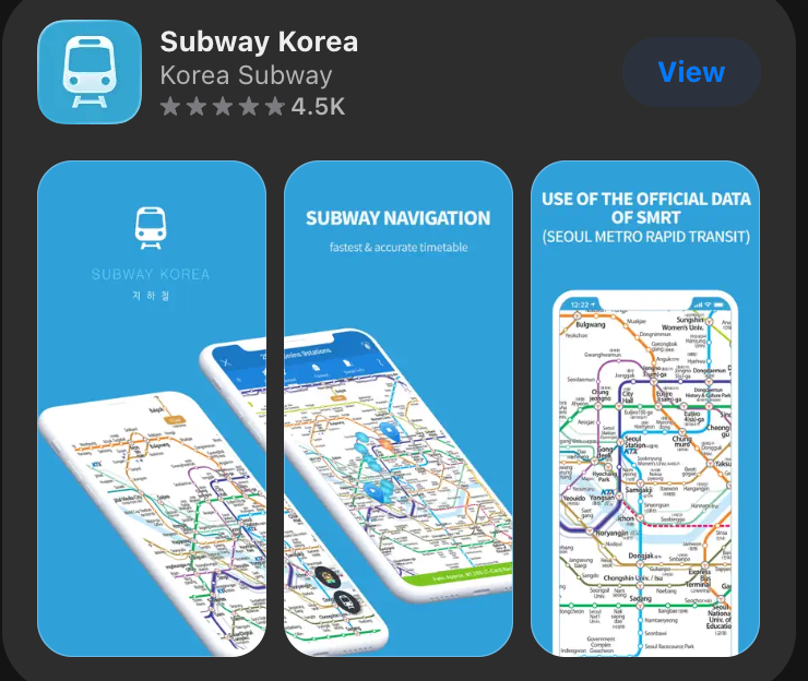App Store preview for Subway Korea showing subway maps and timetable navigation