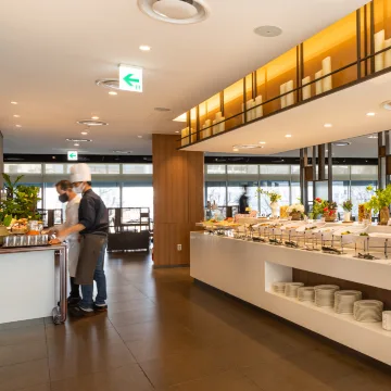 Breakfast buffet counters inside Nine Tree Myeongdong II